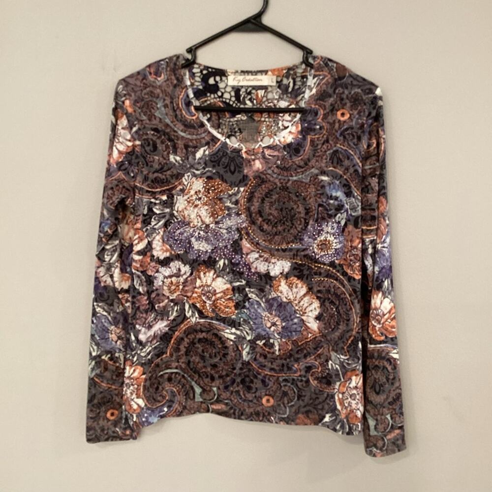 Ky Creation Ladies L Top with Beautiful Beading & Lace